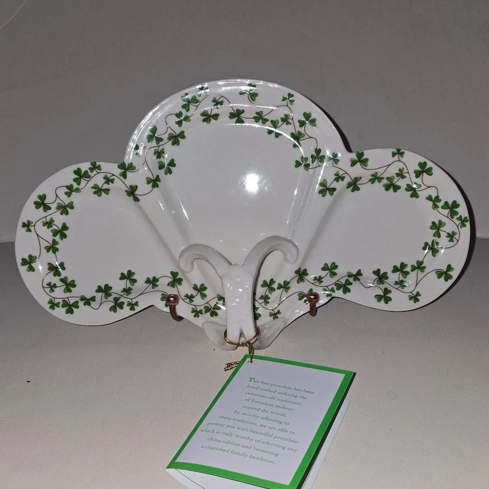 Shannon I Godinger & Co Shamrock Porcelain 3 Sectional Nut Tray Dish NIB‎ 12